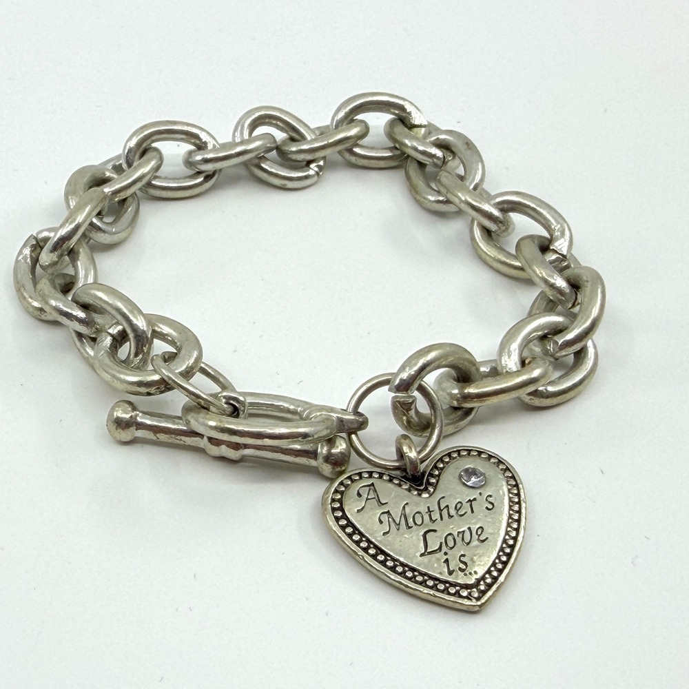 Vintage Silver Tone Charm Bracelet - A Mother's Love Heart Toggle 90s